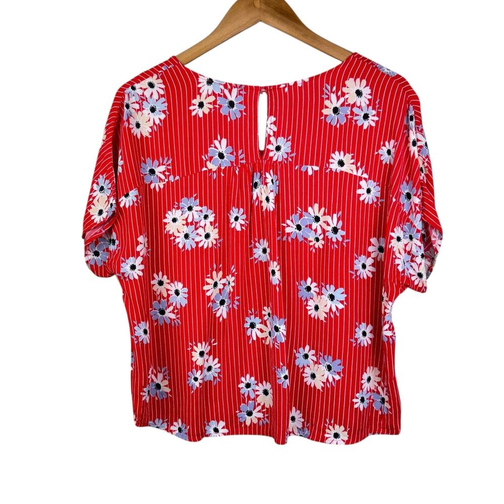 Madewell Rhyme Top in Daisy Society Red Floral & Stripe Print Casual Shirt - Picture 9 of 13